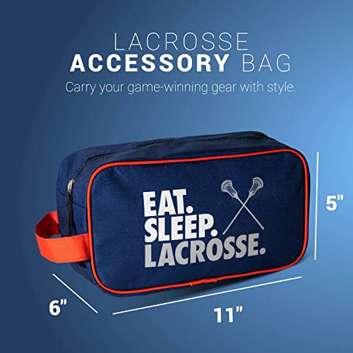ChalkTalkSPORTS Guys Lacrosse Toiletry Bag - Eat Sleep Lacrosse - Navy | Polyester, Center Zipper, Side Handle, 11 x 6 x 5 Inches, Sports Camp Bag, Pencil Case, Dopp Kit, Lacrosse Gift - color: Eat Sleep Lacrosse