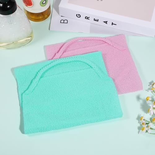 2 Pcs Exfoliating Back Scrubber with Handles,Nylon Back Scrubber Back Wash Cloth Exfoliating Shower Towel Stretchable Back Washer for Shower for Women Men Back Cleans Skin Massages(Pink,Green) - color: Blue,purple