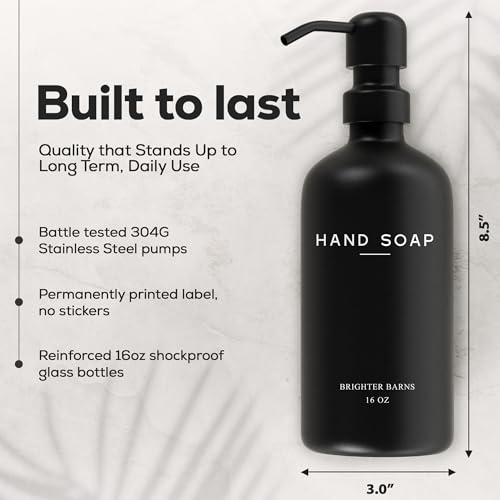 Black Glass Soap and Lotion Dispenser Set by Brighter Barns - Hand Soap Dispenser Bathroom Set - Bathroom Decor & Accessories for Restaurant, Gym, Office, Fitness Center, Hotel, Airbnb, Spa (Black) - color: Black Sl