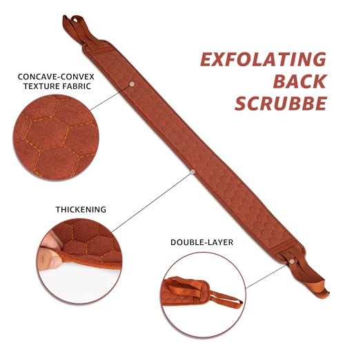 39.37 Inch Exfoliating Back Scrubber with Handles, Extended Exfoliating Back Scrubber for Shower, Soft Double-Sided Body Exfoliator for Deep Cleaning Your Skin for Men & Women, Brown