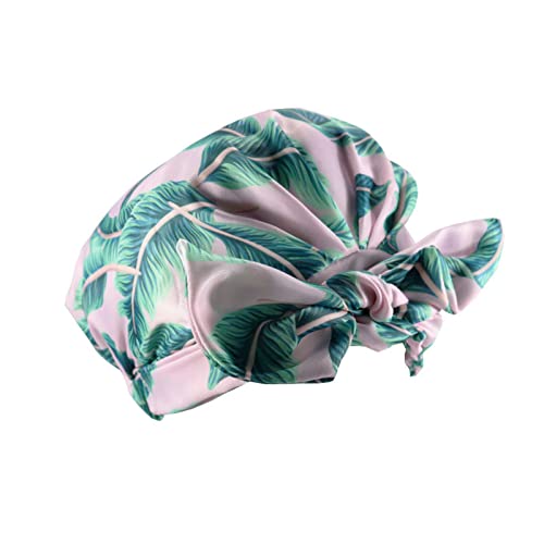 Women Girls Shower Caps, Waterproof Reusable Shower Hair Caps Turban Shower Bath Caps for Long, Short and Curly Hair,Set of 2 (Plant)