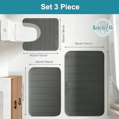 Bathroom Rugs Sets 3 Pieces Ultra Soft High Density Foam Bath Rug with Anti-Slip Backing, Absorbent Dark Grey Bath Carpet with Toilet Rug for Bathroom, Bedroom, Kitchen,Tub - color: Dark Grey, size: 31" X 19" + 23" X 15" + U19" X 15"