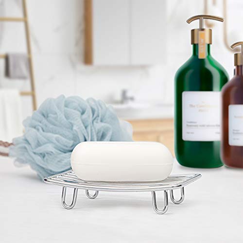 Bar Soap Dish Holder for Shower Bathroom Stainless Steel Rust Proof Self Draining with Beige Soap Saver Pad - color: Silver