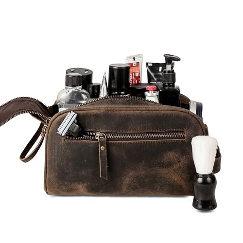 KomalC Travel Toiletry Bag – Premium Leather Dopp Kit for Men & Women with Water-Resistant Lining & Spacious Zippered Organizer - style: 1 Zip Classic