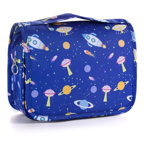 Kids Hanging Toiletry Bag for Boys, Travel Toiletry Bag for Little Young Boys Waterproof Wash Bag Toddler Traveling Toiletries, Space Blue - color: Space Blue