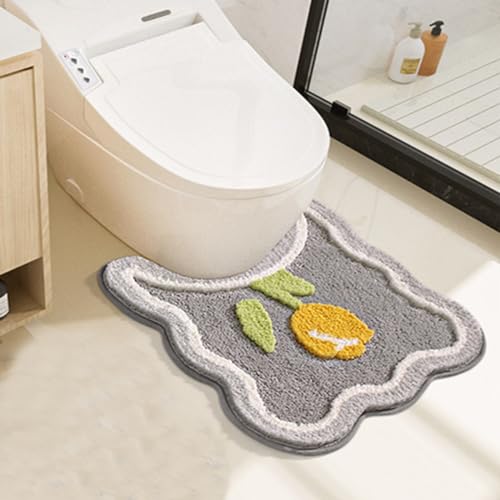 PTAEXCEL Toilet Rug U-Shaped, Floral Non-Slip Bath Mat Soft Plush Contour Bathroom Rug, Absorbent Microfiber Machine Washable for Toilet Base, 22 x 20 Inches Grey - color: Grey 22x20"