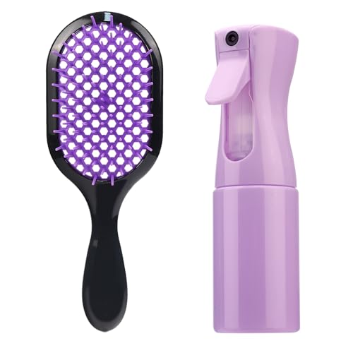 Detangling Brush,1 Pack Detangler Brush and 1 Pcs water spray bottle, Gentle & Effective Detangling on Wet or Dry Fragile Hair Types,Ultra-light, Detangling Brsuh ventilated and antistatic hairbrush - color: Lavender Purple