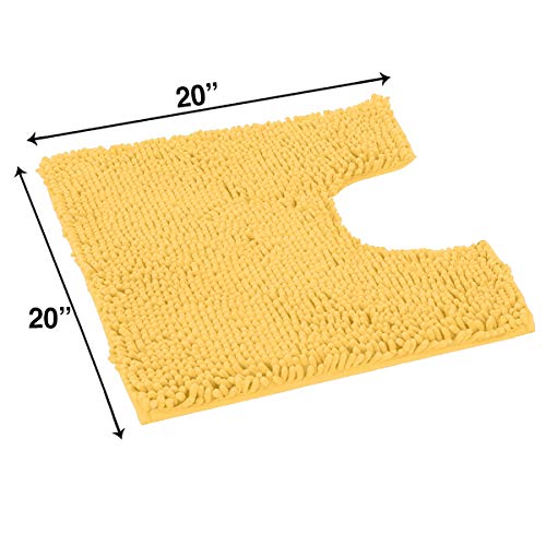 LuxUrux U-Shaped Toilet Bath Mat – Absorbent & Non-Slip Contoured Rug for Toilet Base, Plush Chenille, Machine Washable (20 x 20 inch, Yellow) - color: Yellow, size: 20'' X 20'' U