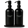MaisoNovo Soap Dispenser 3 Piece Set - 16.9oz Black Bottles with Black Stainless Steel Pump Core - color: Black Bottles/ Black Pumps/ Black Slate Tray