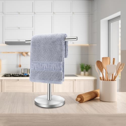 Hand Towel Holder Stand, Freestanding Bathroom Towel Rack, Silver | Weighted Stainless Steel Base Helps Prevent Tipping While The Open T-Shape Keeps Towels Dry on Bathroom Countertops - color: Silver-1 Pack