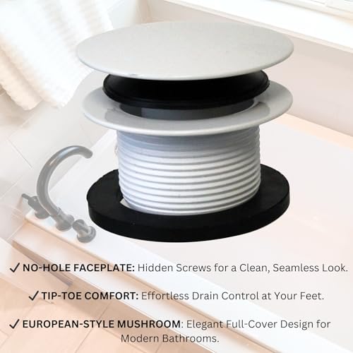 Westbrass A398RK-50 1-1/2" NPSM Coarse Thread Mushroom Tip-Toe Bathtub Drain Stopper with Illusionary Overflow Faceplate, Powder Coat White - color: Powder Coat White