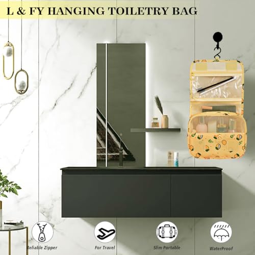 L&FY Hanging Travel Toiletry Bag Women's Cosmetic Organizer Makeup Pouch Men's Shaving Kits With Handle (Yellow Lemon) - color: Yellow Lemon, size: Compact Size