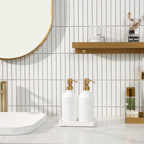Prus Waso Gold Soap Dispenser Bathroom Set, Hand and Lotion Dispenser with Stainless Steel Pump, Perfect for Modern Bathroom Decor. (Gold) - color: Gold Pump & White Bottle