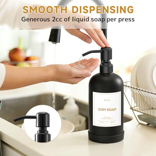 Kitchen Soap Dispenser Set – 16.8oz/500ml Glass Hand and Dish Soap Dispenser with Stainless Steel Pumps & Non-Slip Silicone Base, Luxury Countertop Decor for Home, Airbnb, Vacation Rental (Black) - color: Black & Black