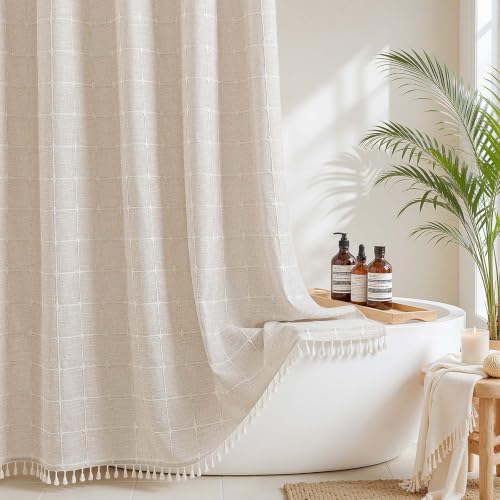 River Dream Linen Farmhouse Shower Curtain with Snap-in Liner, No Hooks Needed,with Magnets,with Tassels,Water Repellent&Machine Washable,36x74Inch - color: Linen-window, size: 36"W x 74"L (Pack of 1)
