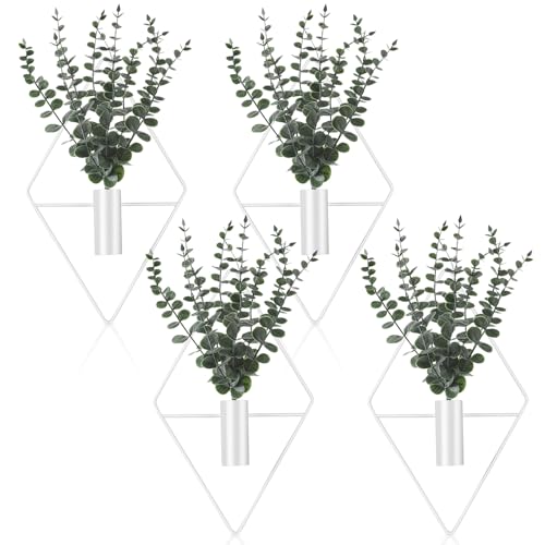 Jexine 4 Pcs Hanging Planters with Artificial Eucalyptus Metal Hanging Vase Indoor Plants Holder Modern Geometric Boho Bathroom Wall Decor for Living Room Home Office (Eucalyptus,White) - color: White, size: Eucalyptus