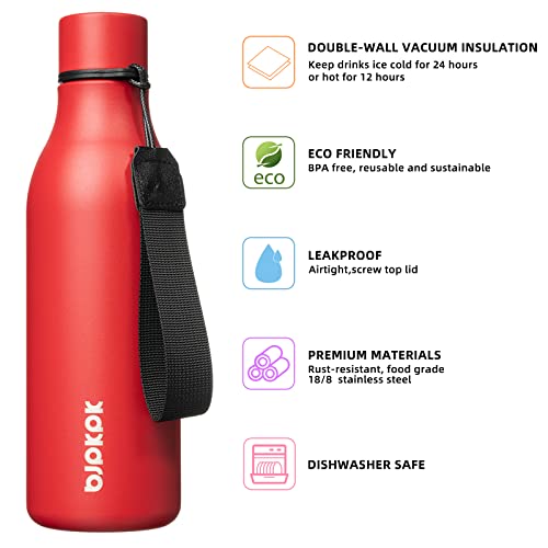 BJPKPK Insulated Water Bottles, 18 oz Stainless Steel Metal Water Bottle with Strap, BPA Free Leak Proof Jugs, Mugs, Flasks, Reusable Thermal Flasks for Sports & Travel, Red - color: Red, size: 18 Ounces, style: 18oz