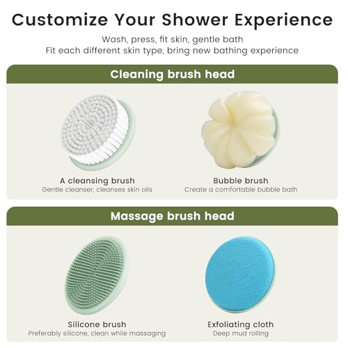 Electric Back Scrubber for Shower - Waterproof Rechargeable Exfoliating Brush for Deep Cleansing, Soft Bristles for Sensitive Skin, Dry/Wet Use for Back, Arms & Legs - color: Mint Green