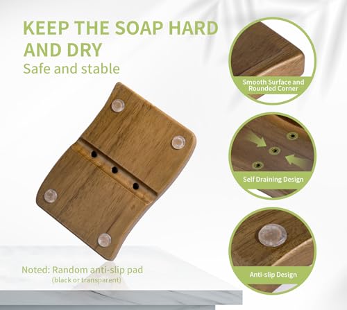 Wood Self-Draining Bar Soap Holder, Soap Dish with Draining, 3 Holes Design Keep Soap Saver Tray/Sponge Holder Dry, Bathroom/Kitchen Soap Case, Brown - color: Brown