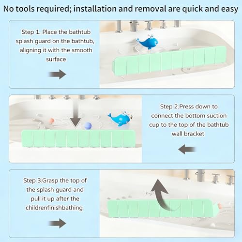 Splash Guard for Bathtub, 31-Inch Silicone Tub Toy Tray for Kids | Bathtub Splash Guard for Kids, Tub Edge Guard with Toy Holder Shelf to Help Reduce Spills and Keep Floors Dry - color: Green