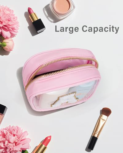 KOTORA Initial Make up Bag Travel Toiletry Bag, Clear Makeup Bag Preppy Cosmetic Bags Organizer Travel Essentials Pink Gifts for Women Teen Girlfriend Teacher Mom Birthday Mothers Day Gifts - color: Pink, style: E