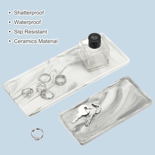 uxcell 2pcs Marble Tray for Bathroom 2 Size Small Rectangle Ceramic Vanity Tray for Countertop Shatterproof Bathtub Soap Tray Kitchen Sink Organizer Key Trinket Tray, Grey - color: Gray