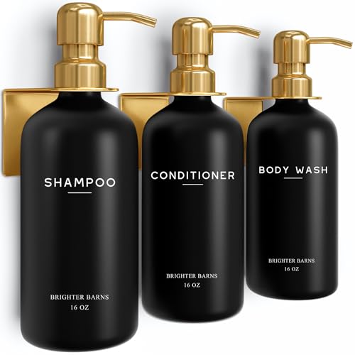 Luxury Shampoo and Conditioner Dispenser Set Wall Mounted by Brighter Barns - Refillable Shower Shampoo Dispenser and Stainless Steel Pumps - Modern Bathroom Decor for Guest House, Airbnb (Black Gold) - color: Modern (Black Gold)