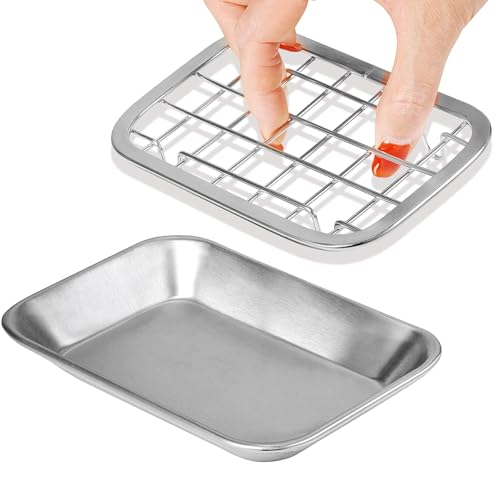 SheeChung Kitchen and Bathroom Soap Dish Tray - Metal Soap Dish Tray with Drainage Grid and Holder for Kitchen Sink Countertops to Store Soap, Sponges, Scrubbers - Rust Resistant (1 Pack, Silver) - color: Silver