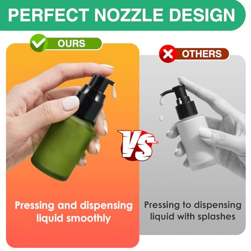 1oz Frosted Glass Pump Bottle Dispenser, 3pcs Empty Travel Size Bottles with Pump, 30ml Refillable Travel Lotion Container, Mini Liquid Containers for Creams Oils Bottle in Mixed Color - color: Green Pink Brown, size: 1 Ounce