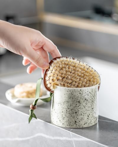Zoeeker Kitchen Sink Sponge Holder, Dish Sponge Rack Ceramic Brush Holder Farmhouse Kitchen Dish Rack for Brush, Scrubbers, Bathroom, Sink, Speckled Glaze - color: Speckled Glaze, size: Cylindrical