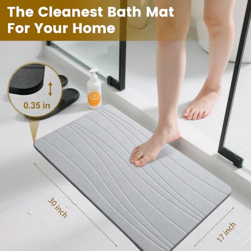 Extra Large Stone Bath Mat, 30'' x 17'' Diatomaceous Earth Non-Slip Stone Shower Mat, Super Absorbent Diatomite Stone Mats for Bathroom Light Gray XL Flow - color: Light Gray XL, size: 1'5" x 2'6" (Rectangular)
