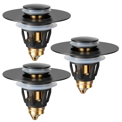 Tgosomt Bathroom Sink Stopper 3 Pack, Bathroom Sink Drain Strainer, Revolutionary Bathroom Accessories and Essentials (Matte Black) - color: Matte Black, size: 3 Pack