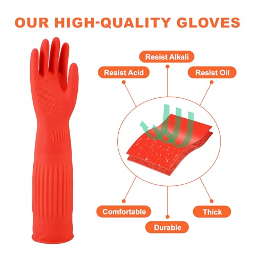 North Tower Kitchen Washing Room Gloves Fleece Lined, Reusable, Waterproof with Extra-Long Cuff & Anti-Slip Design for Household & Kitchen Use,15",2 Pairs Small - size: Small（38cm）