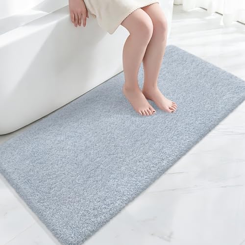 Bathroom Rugs 60"x24", Fluffy Soft Thick Absorbent Bath Mat Rubber Backing Quick Dry, Machine Washable Bath Mats for Bathroom Tub, Floor, Shower, Bedroom Home Decor Accessories, Grey - color: Blue Grey, size: 60" x 24"