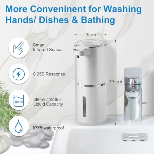 Automatic Foaming Soap Dispenser,4-Level Adjustable Foam, Wall Mount, USB Rechargeable,12.8oz/ 380ml,Touchless Hand & Dish Soap Dispenser for Bathroom, Kitchen,Hotel, Restaurant - color: Silvery