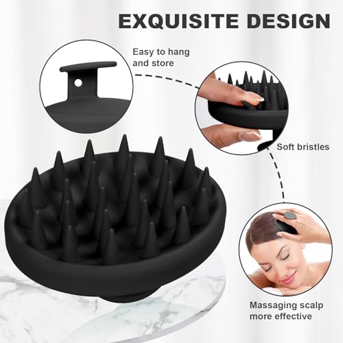 Meartchy Silicone Scalp Massager, Scalp Scrubber for Hair Growth with Soft Bristles, Scalp Exfoliator Brush Dandruff Removal Shampoo Brush for Wet Dry Scalp Care (Black) - color: Black