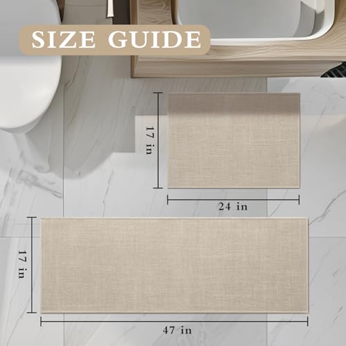 YIHOUSE Beige Bathroom Rug Sets 2 Piece, Absorbent Bath Mat for Bathroom Non Slip Washable, Bath Room Mat Quick Dry, Thin Bath Rug Set for Toilet and Floor(17"x24"+17"x47") - color: Beige, size: 2 Piece (17"x24" + 17"x47")