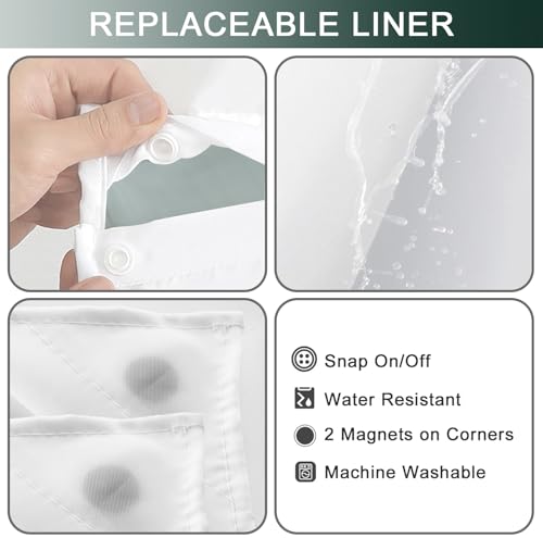 No Hook Shower Curtain with Snap in Liner, Ombre Dark Green Shower Curtains and Liner Set, Hotel Fabric Bath Curtain for Bathroom, Mesh Top Window Waterproof Washable, 71" x 74" - color: Ombre Dark Green, size: 71"W x 74"L (Pack of 1)
