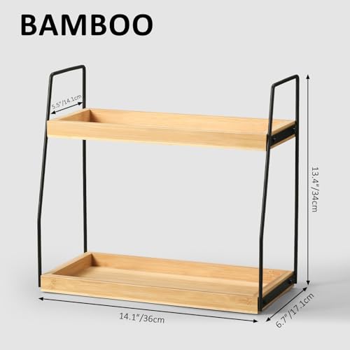 Bamboo Bathroom Counter Organizer, Wooden Bathroom Sink Countertop Organizer, 2 Ties Vanity Counter Top Shelf, Dresser Skincare Storage Rack