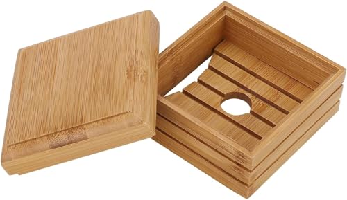 1/2Pcs Bamboo Soap Dish with Lid - Natural Wood Bar Tray Holder Storage Rack Container, Self Draining Soap Tray for Bathroom, Extend Soaps Life and Keep Dry ﻿(1Pcs) - color: 1pcs