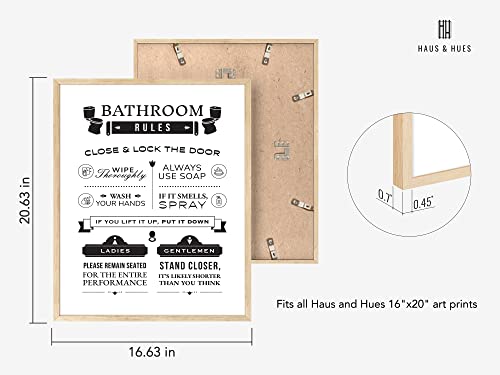 HAUS AND HUES Funny Bathroom Decor & Wall Art, Humorous Bathroom Rules Poster, Toilet Humor Sign (Framed Beige, 16x20) - color: Rules, size: 16"L x 20"W, style: Beige Framed