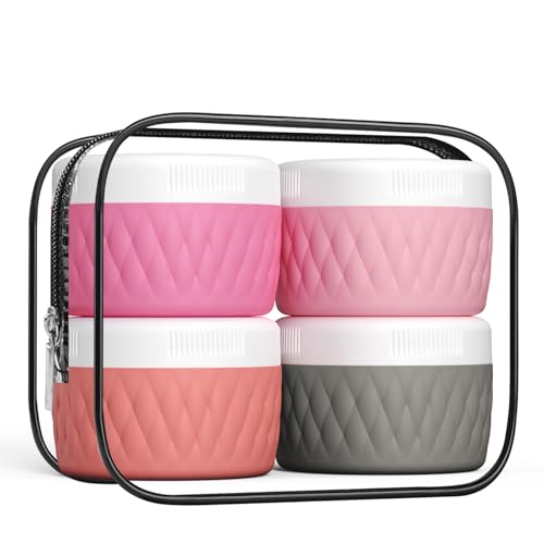 Kuangre Travel Containers for Toiletries, Silicone Cream Jars BPA-Free, TSA Approved 2oz Travel Size Containers, Leak-proof Silicone Jars with Lid for Cosmetic Face Hand Body Cream (4 Pack) - color: Pink, size: 2 Ounces