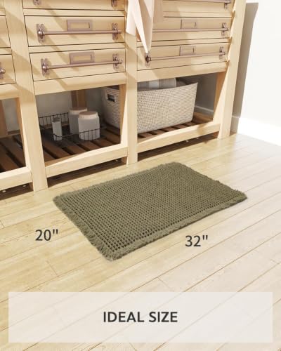 tchdio Waffle Bath Mat Rug, Super Absorbent Non Slip Bath Mats Ultra Soft Bathmat Machine Washable Bathroom Rugs with Tassels, Bath Rugs for Bathroom Floor Beside Tub, 20" x 32", Green - color: Green, size: 20" x 32"