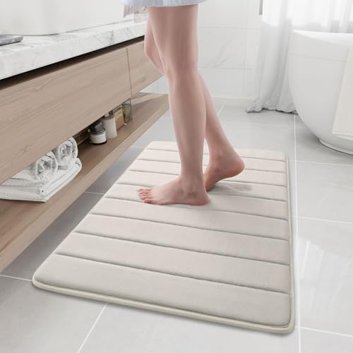 Buganda Memory Foam Bath Mat, 35.4" x 24", Ultra Soft Bathroom Rugs, Water Absorbent and Machine Washable Bath Rug Runner for Bathroom, Shower, and Tub, Cream - color: Cream, size: 35.4" X 24"
