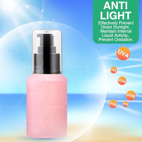 3PCS 60ML/2OZ Empty Pink Frosted Glass Bottles with Pump Refillable Vial Cosmetic Dispenser Jars Storage Travel Lotion Container Portable Sample Bottle for Toiletries,Foundation,Cream,Gel,Lotion - color: Pink, size: 2 OZ