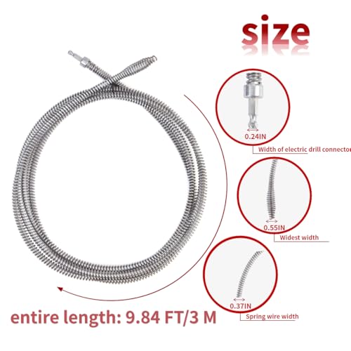 9.84 FT Drill Drain Snake,Sink Unclogging Tool That Can Be Connected To An Electric Drill,Hair Catcher Drain Snake,Drain Auger Drill Attachment,Drill Snake For Plumbing - style: Medium 9.84 ft drain snake