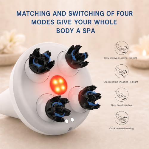Electric Cordless Hair Scalp Massager for Hair Growth, Handheld Hair Kneading Scrubber with Red Light, Deep Clean Scalp Scrubber, Portable Head Scratcher for Stress Relax, Gifts for Parents