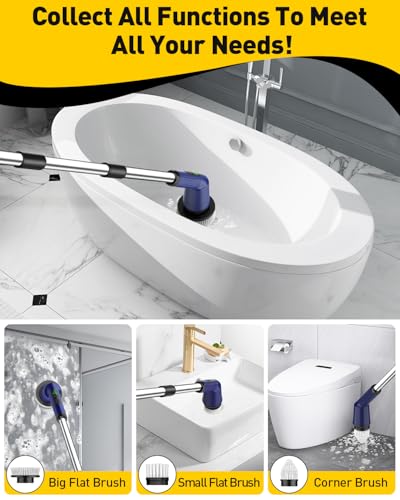 Electric Spin Scrubber for Cleaning Bathroom, Shower Scrubber Cordless Cleaning Brush with IPX7 Waterproof & 2 Speed, 3 Brush Heads, Bathroom Cleaning Supplies for Shower Tub Kitchen Tile Toilet Navy - color: Navy, size: 3 Brush Heads