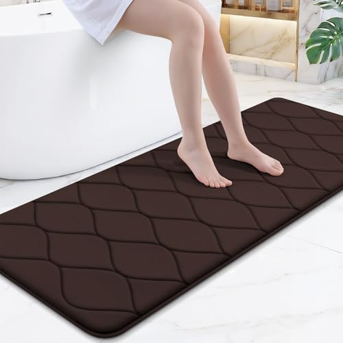 Smiry Memory Foam Bath Mat 59''x24'', Ultra Soft Non-Slip Bathroom Rug, Plush Water Absorbent Quick Dry and Machine Washable Floor Mat for Shower, Tub & Home Decor, Brown - color: Brown, size: 59''x24''