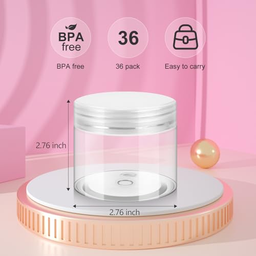 Loretoy 36 Pack 6 OZ Household Plastic Jars with Lids, BPA Free, Reusable, Refillable Transparent Cosmetic Containers for Bath Salts, Cosmetics, Powders, Beauty Product and Small Accessories, White - color: White, size: 6 Ounce